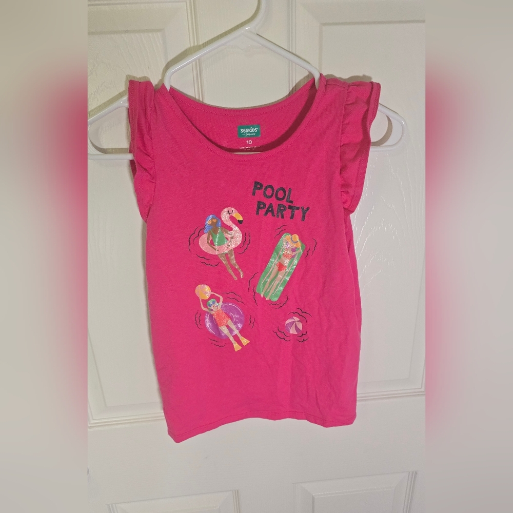 Girls Pool Party Pink Ruffle Sleeve Tank Top